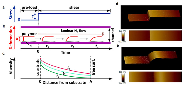 Measurement of spatially distributed rheological properties of supported thin polymer films